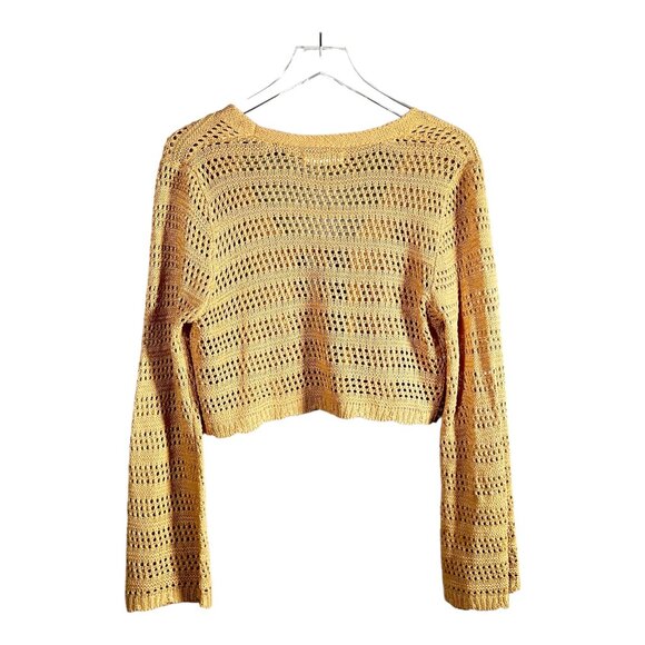 Jolie & Joy Knitted Crop Sweater Cardigan Tan Size L Boho Crochet - Picture 2 of 8